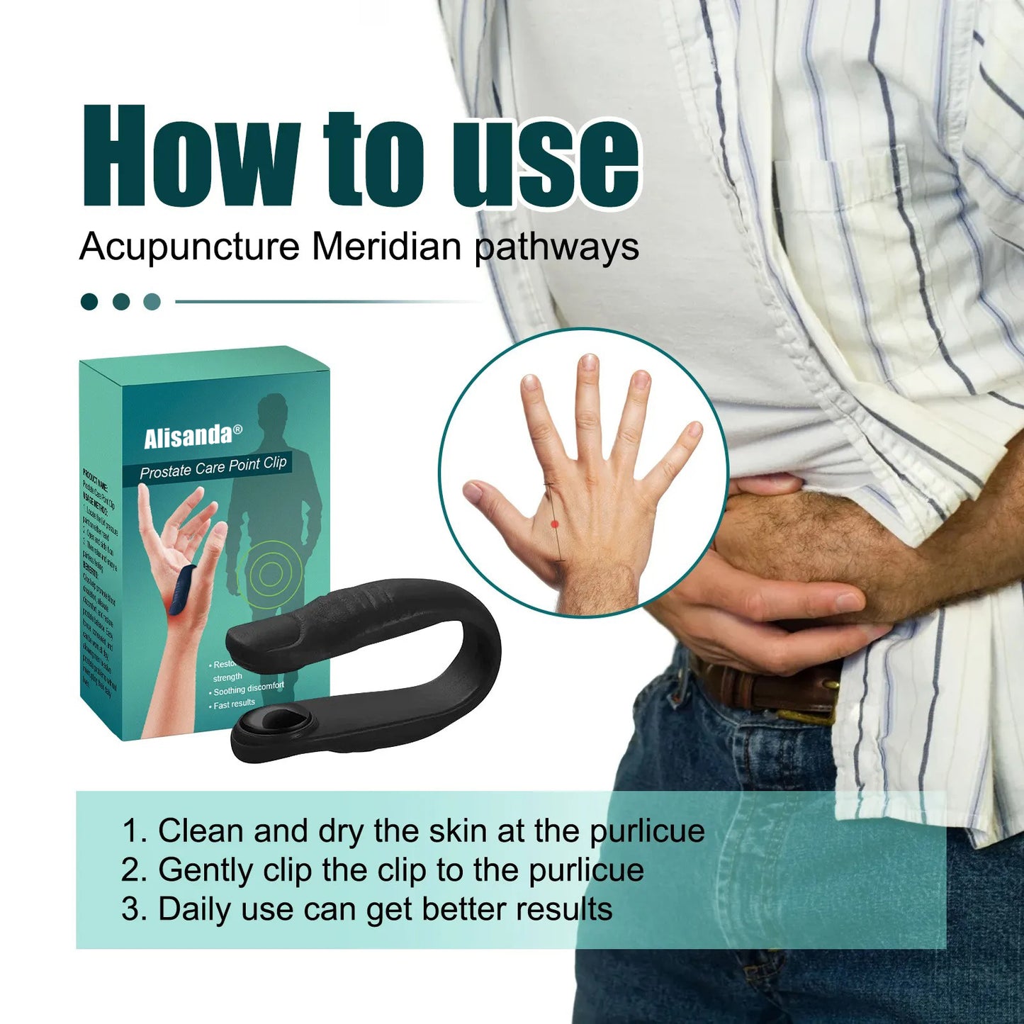Prostate care acupressure clip, protecting prostate health.